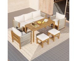 MODENUIT Tuinmeubelset 7-Persoons - Met Eettafel, 3-Zitsbank En Stoelen - Voor Tuin En Terras - Polyester Beige