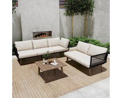 MODENUIT Tuinmeubelset - Sofa Met Salontafel - Voor Tuin En Terras - Olefin En Verzinkt Staal - Beige Zwart
