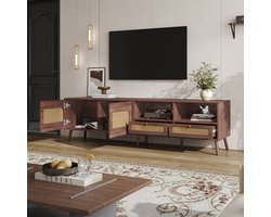 MODENUIT Tv-Meubel - 2 Rotandeuren en 2 Lades - Voor Woonkamer en Televisies Tot 80 Inch - Bruin - 200x37x49,5 Cm