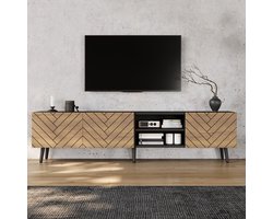 MODENUIT Tv-Meubel - Met 3 Deuren En Kabeldoorvoer - Voor Woonkamer - Spaanplaat Naturel En Zwart - 180x33,5x45 Cm
