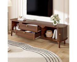 MODENUIT Tv-meubel - Met Schuifdeuren En Lades - Voor Woonkamer - MDF In Walnootkleur - 170x39,5x46 Cm