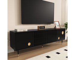 MODENUIT Tv-Meubel - Vier Deuren Met Rooster En Kabeldoorvoer - Voor Woonkamer - MDF - Zwart - 170x36x54 Cm