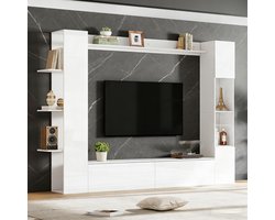 MODENUIT TV-Wandkast - Geintegreerd Met Open Vakken En Klapdeuren Voor Woonkamer - MDF - Wit - 245x30x170 Cm