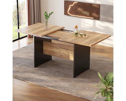 MODENUIT Uitschuifbare Eettafel - Verlengbaar 140-180 Cm - Voor 4-6 Personen - MDF - Zwart En Donker Walnoot