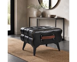 MODENUIT Voetenbankje – 43 x 33 x 30 cm – Met Handgreep – Kunstleer en Metaal – Zwart – Voor Binnen