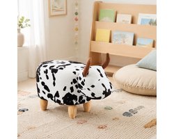 MODENUIT Voetenbankje – Koe-Design – 62 x 35 x 36 cm – Stof en Hout – Zwart Wit – Voor Binnen