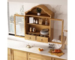 Modenuit Wandkast – Retro met Verstelbare Planken – 60 x 22 x 76,5 cm – Hout en Glas – Naturel – Twee Laden