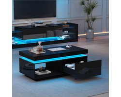 MODENUIT Woonkamerset - Tv-Meubel En Salontafel Met Ledverlichting - Voor Woonkamer - Spaanplaat Zwart - 181x38x38 Cm