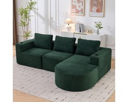 MODENUIT Zitbank 2-Zits - Met 3 Kussens en 2 Bekerhouders - Voor Woonkamer en Kantoor - Polyester - Retro Groen
