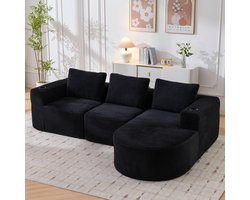 MODENUIT Zitbank 2-Zits - Met 3 Kussens En 2 Bekerhouders - Voor Woonkamer En Kantoor - Polyester - Zwart