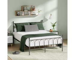 MODENVIE Metalen Bed 140x200 cm - Tweepersoonsbed Met Lattenbodem En Antislip Ontwerp - Met Geluidsreducerende Strip En Opbergruimte Onder Bed - Zonder Matras - Zwart