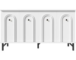 Modern 4-deurs dressoir – Wit, 140 cm – Stijlvol design, 3D gebogen front, verstelbare planken – Veelzijdige opbergruimte voor de woonkamer, eetkamer en hal