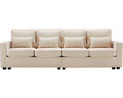 Modern 4 Zits Bank Van Linnen Stof Beige 4 Zits Bank Met Armleuningzakken En 4 Kussens Eenvoudige Stijl Bank Geschikt