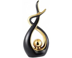 Modern Abstract Keramisch Standbeeld - Woondecoratie voor Woonkamer, Eetkamer of Kantoor - 31 cm Hoog - Zwart en Goud