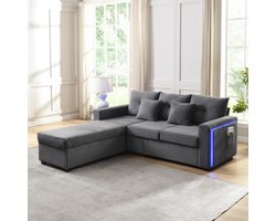 Modern bankstel met LED-verlichting - driezitsbank - afneembare voetenbank - L-vormige woonkamermeubels - donkergrijs
