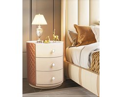 Modern beige nachtkastje - met 3 lades en marmeren bovenplaat - Luxe ontwerp - voor de slaapkamer