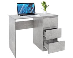 Modern Bureau met 3 Laden in Grijs Betonlook - 90x76x50 cm Werktafel Computertafel Bureaumeubel met Ruime Opbergmogelijkheden voor Kantoor en Thuisgebruik