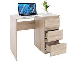 Modern bureau met 3 laden in lichte eiken look - Werkbureau computertafel kantoormeubel met opbergruimte - 90x76x50 cm - Stijlvol en functioneel voor thuis en kantoor