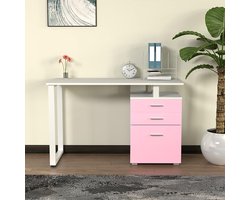 Modern Bureau met 3 Lades – Stijlvol Houten Bureau met Stalen Frame 120 x 50 x 75 cm – Computertafel, Werktafel & Kinderbureau voor Thuis of Kantoor – Roze – Novihome