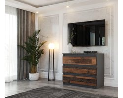 Modern Chest of Drawers with 3 Drawers – Stylish Matt Grey Sideboard Cabinet for Bedroom, Living Room, or Home Office – 80 x 71.5 x 33.5 cm, Industrial Design, Durable Laminated Wood Furniture