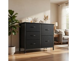 Modern Compact Ladeblok – 5 Laden (2 Groot, 3 Klein) – Zwart – Robuuste Houten Kaptafel voor Slaapkamer en Woonkamer – Opbergkast Ladekast – 76 x 29 x 60 cm Novihome