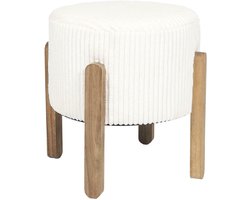 Modern Cream Poef - Hocker - Ribstof Crème - Ronde Voetenbank - Houten Poten - Boho & Loft Stijl - Velvet Ribbelstof - 38 cm Hoog