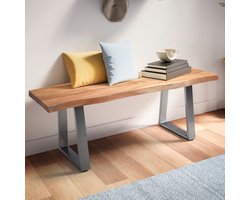 Modern Design massief houten bank - Halbank - Ingangsmeubilair - Trapeziumvormige metalen poten - Acaciahout - 120 cm x 40 cm x 45,5 cm