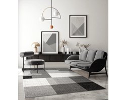 Modern design woon- of slaapkamer tapijt | Geometrische patronen - Tegels - Grijs 200x280 | Binnen - The Carpet PEARL