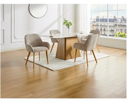 Modern Dining Chair 58x59.5x82 cm – Taupe Teddy Fabric Armchair with Rubberwood Legs – Set of 2 or 6 – Comfortable PU Foam Seating – Abkantoor