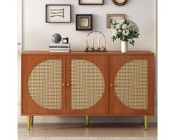 Modern Dressoir 130 cm – Rotan Sideboard met 3 Deuren en Verwijderbare Scheidingswanden – Multifunctionele Opbergkast voor Woonkamer, Slaapkamer en Hal – Walnoot Kleur