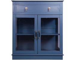 Modern Dressoir 80×40×91 cm Grijs Blauw Met Lade En Glazen Deuren Luxe Stijl Opbergkast