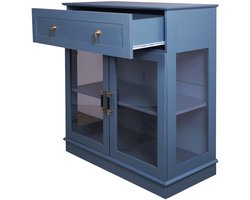 Modern Dressoir 80×40×91 cm Met Lade En Glazen Deuren Luxe Stijl Opbergkast Grijs Blauw