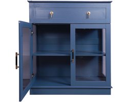 Modern Dressoir 80×40×91 cm Met Lade En Glazen Deuren Luxe Stijl Opbergkast Grijs Blauw