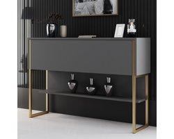 Modern Dressoir Antraciet Luxe 120x80x30 - Gouden Frame - Eén Vak
