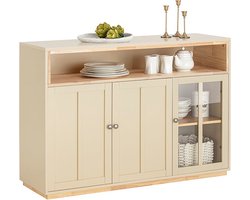 Modern Dressoir - Keukenkast - Halkast - Dressoir - MDF en rubberhout - Ruime opbergruimte - Stofvrije glazen deuren - Veelzijdig ontwerp - 120 cm x 85 cm x 40 cm