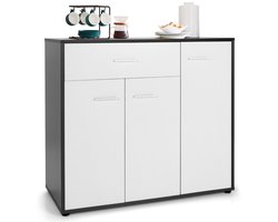 Modern Dressoir Keukenkast met Kantelbeveiliging en Verstelbare Plank Zijopbergkast met 3 Deuren Grote Lade voor Eetkamer Woonkamer