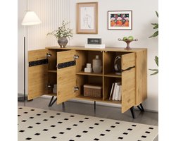 Modern dressoir met 3 deuren – houtlook kast met metalen poten, veel opbergruimte, stabiel & onderhoudsvriendelijk, geschikt voor woonkamer, eetkamer en hal