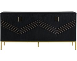 Modern dressoir met 4 deuren – zwart & goud, MDF-behuizing met metalen poten, grote inhoud, in hoogte verstelbare planken – voor woonkamer, eetkamer en hal