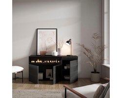 Modern Dressoir met Elektrische Haard – Sideboard, Opbergkast, 3 Deuren, LED 3D Sfeerverlichting, 150 x 75 x 35 cm, Zwart – Woonkamer & Eetkamer – MedaHomeStore