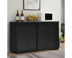 Modern Dressoir met Schuifdeuren en Verstelbare Legplank – Multifunctionele Keukenkast, Opbergkast of Bijzetkast voor Woonkamer, Eetkamer en Keuken – 107 x 33 x 60 cm – Zwart – Novihome