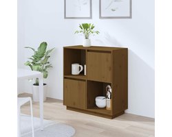 Modern dressoir voor woonkamer, keuken, slaapkamer, met 2 deuren en 2 open vakken van massief grenenhout, honingbruin, 74 x 35 x 80 cm