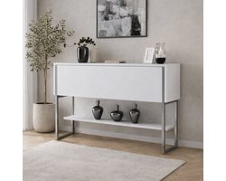 Modern Dressoir Wit Luxe 120x80x30 - Zilver Frame - Eén Vak