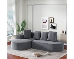 Modern Driezits Bank Sofa - Modulaire L-vorm Hoekbank- Diepe Zit Comfort & Zachte Fuwelen Stof - Woonkamer Bank Geen Montage - Grijs