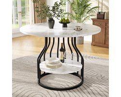 Modern eettafelset - 5-delig - met 4 stoelen - ronde eettafel - zwarte tafelpoten - wit tafelblad - grijze eetkamerstoelen