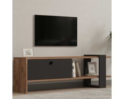 Modern eiken antraciet tv-meubel met veel opbergruimte - Emob - Woonkamerkasten - Bruin; Antraciet - Melamine; Spaanplaat - Woonkamerkasten - Op voorraad