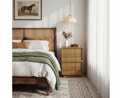 Modern eiken nachtkastje in middeleeuwse stijl - 38 x 48 x 50 cm - nachtkastje voor de slaapkamer-lades zonder handgrepen - 1 stuk