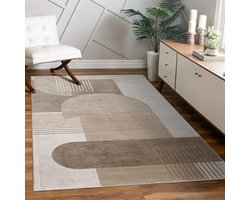 Modern Geometric Pattern Carpet for Living Room or Bedroom - Cream Beige 160x230cm
