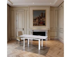 Modern Glazen Uitschuifbare Eettafel 120–180 cm – Wit Staal – 6 Personen