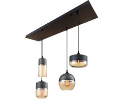 Modern hanglamp set - 4 stuks -  Hanglampen Eetkamer - Hanglamp Woonkamer - Hanglamp Zwart - Hanglamp Glas - Hanglamp Modern - Draadlampen - E27 - Cilinder - Bol