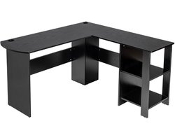 “Modern Hoekbureau – Met Planken, L-Vorm, 130 x 130 x 72,5 cm, Zwart/Wit”